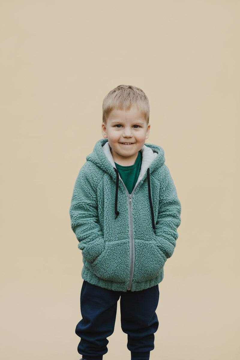 Teddy jacket for kids with soft cotton lining and front zipper