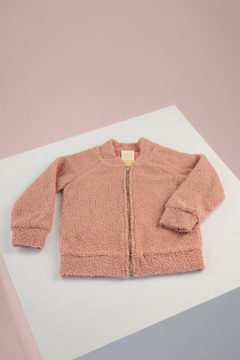 Pink teddy jacket with zipper