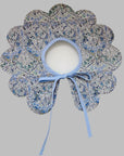 Blue detachable cotton collar with flowers and blue ribbon
