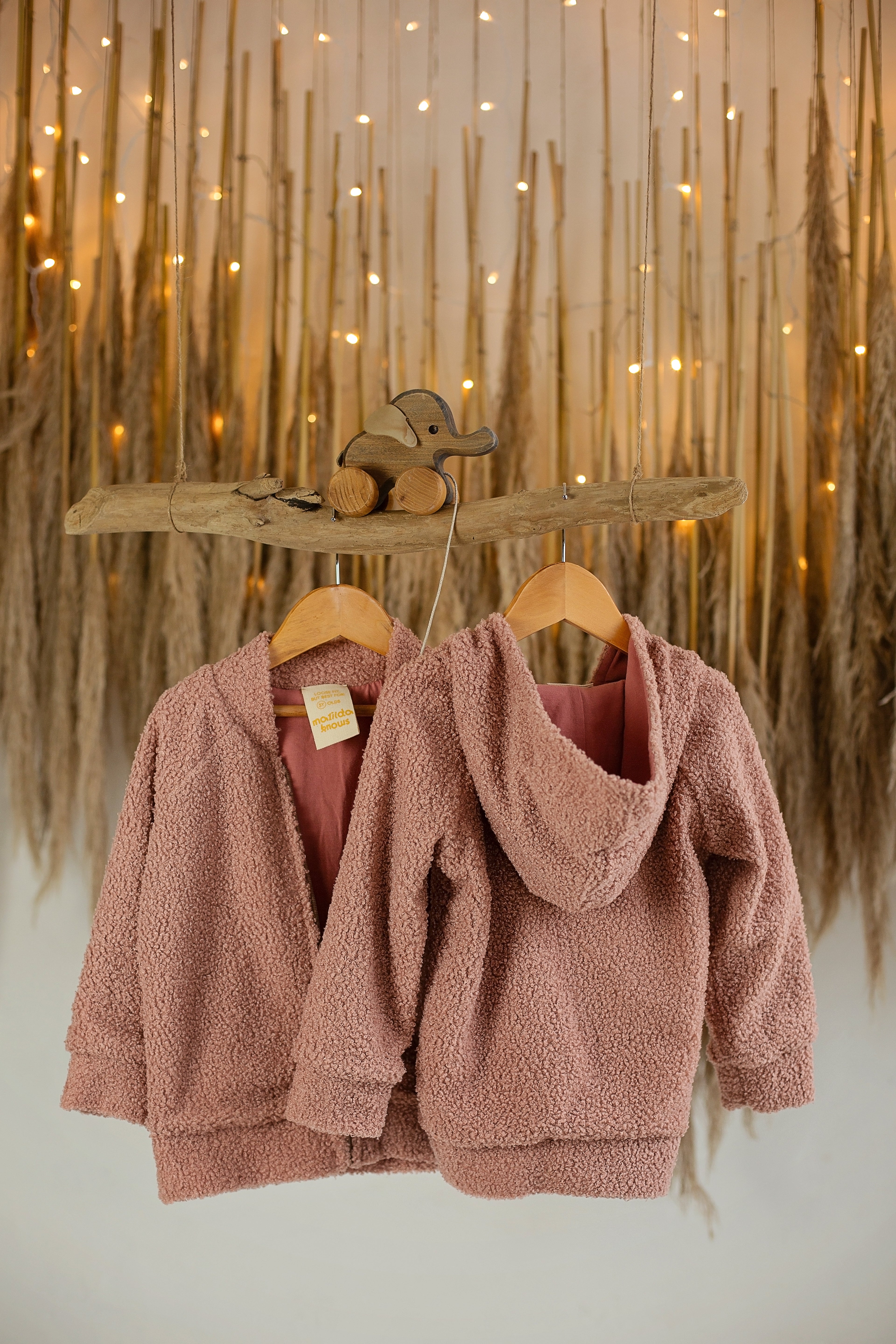 Pink Teddy fabric jacket with hoody and without