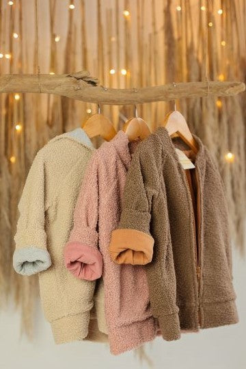 beige, pink and brown Teddy fabric jackets